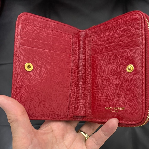 YSL Black & Red Zippy Wallet with Gold Logo - Picture 4 of 15